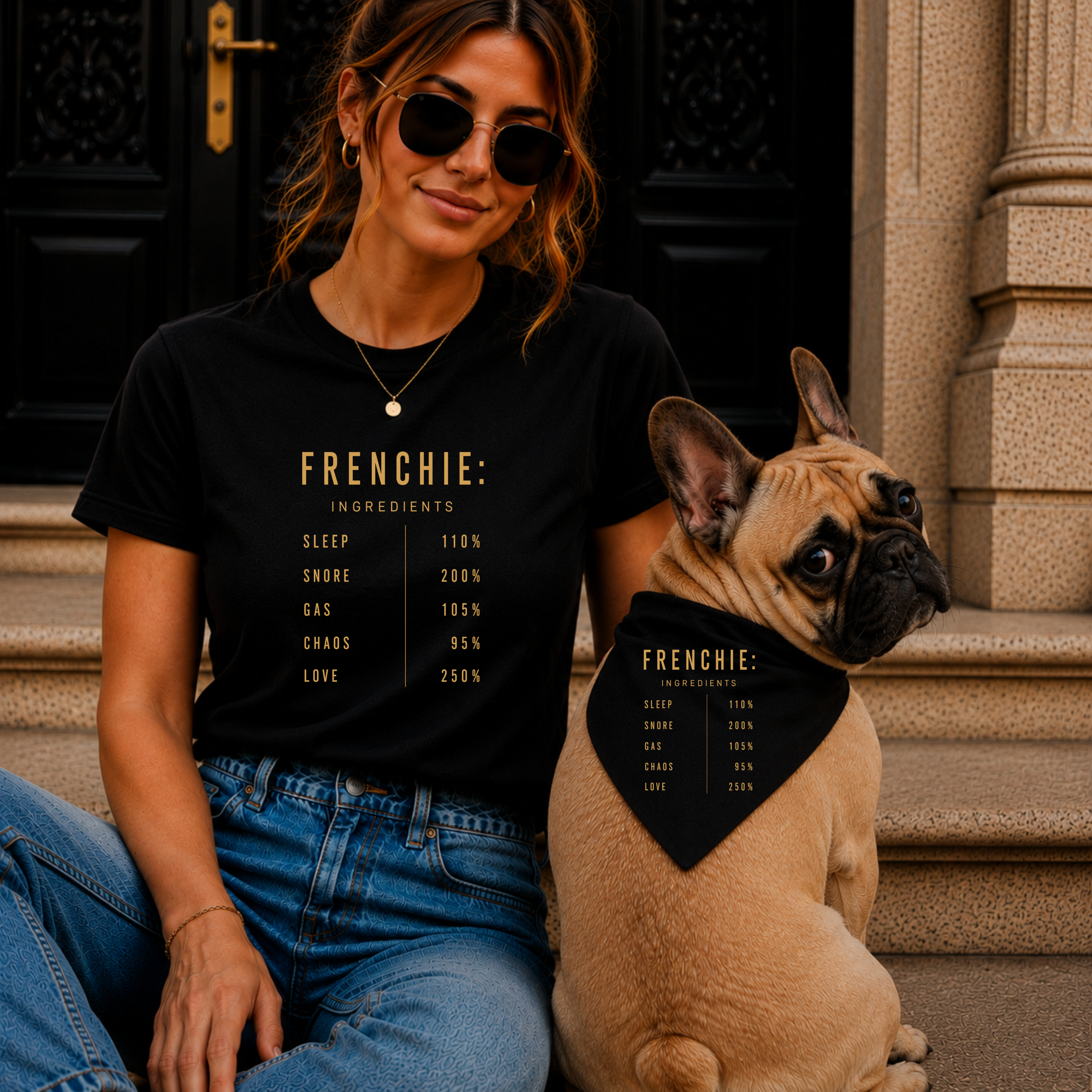 Frenchie Composition Bandana, navy